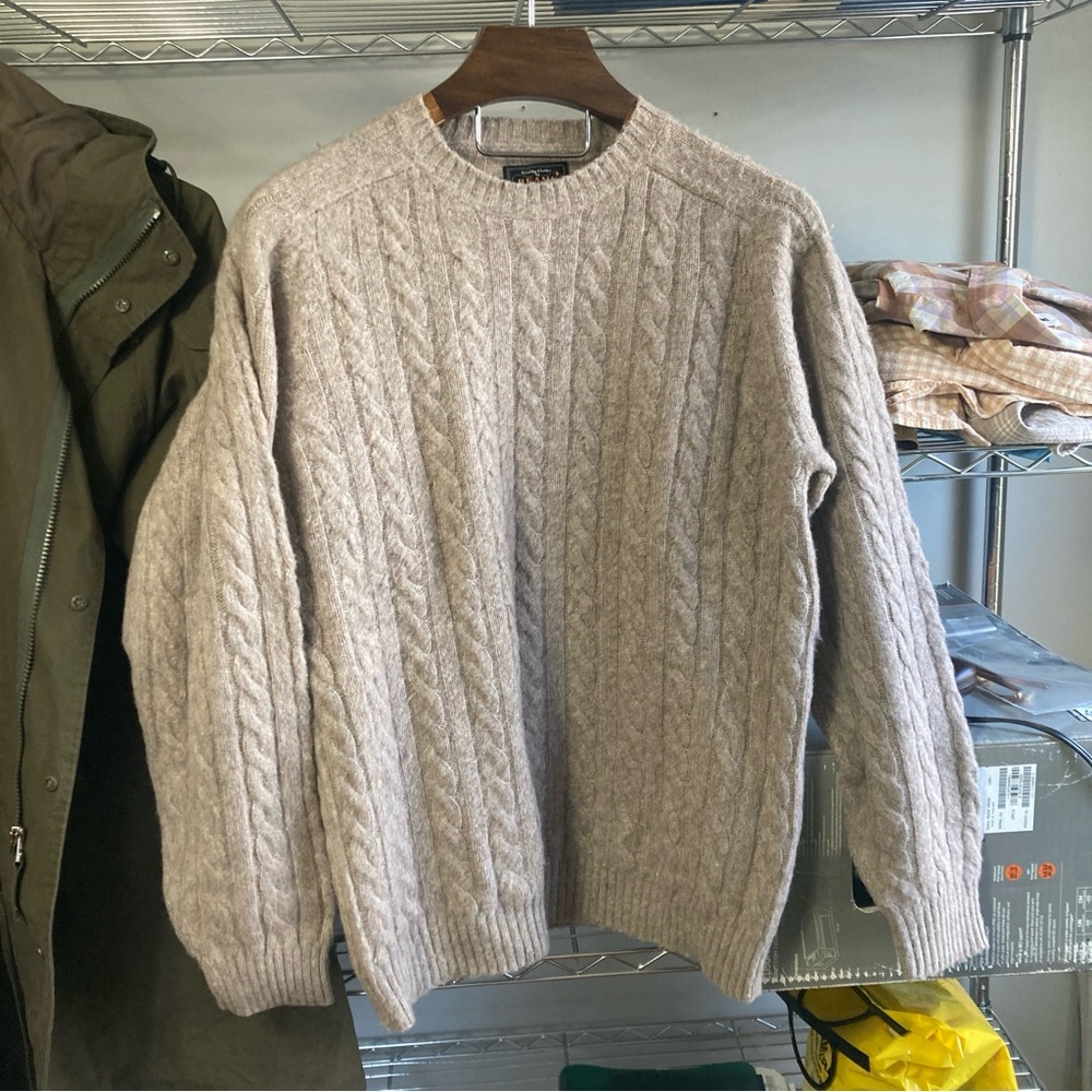 Beams Plus Taupe Cable Knit Sweater